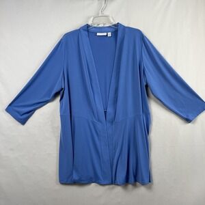Susan Graver Open Front Duster Cardigan Womens Plus 1X Blue Stretch Relax Casual